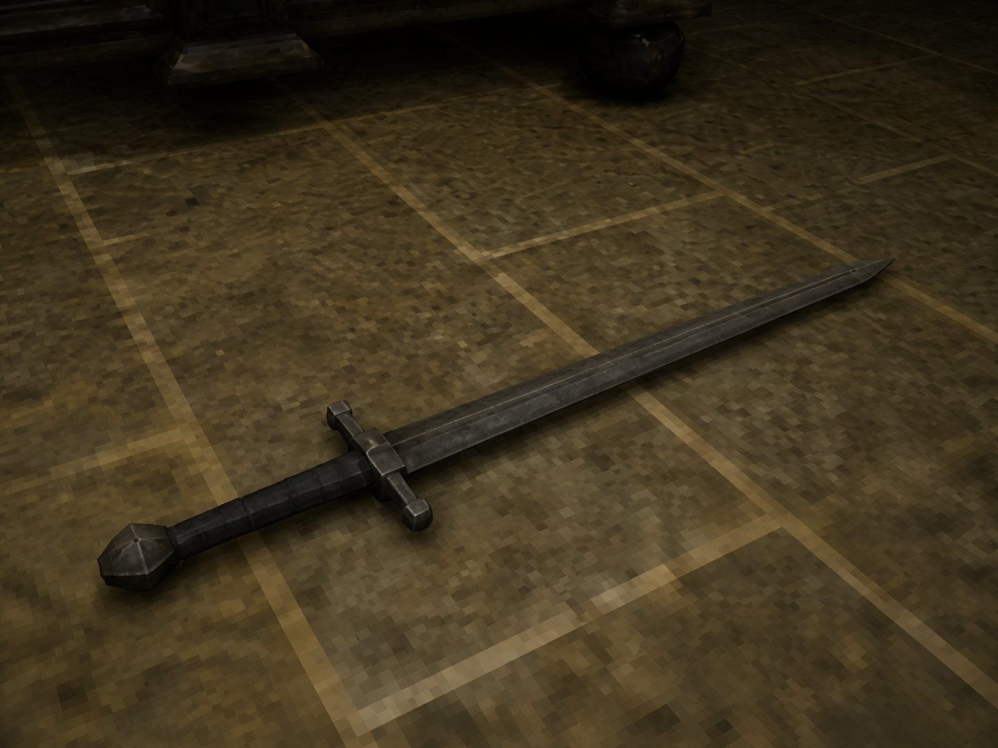 A long sword lying diagonally on the stone floor